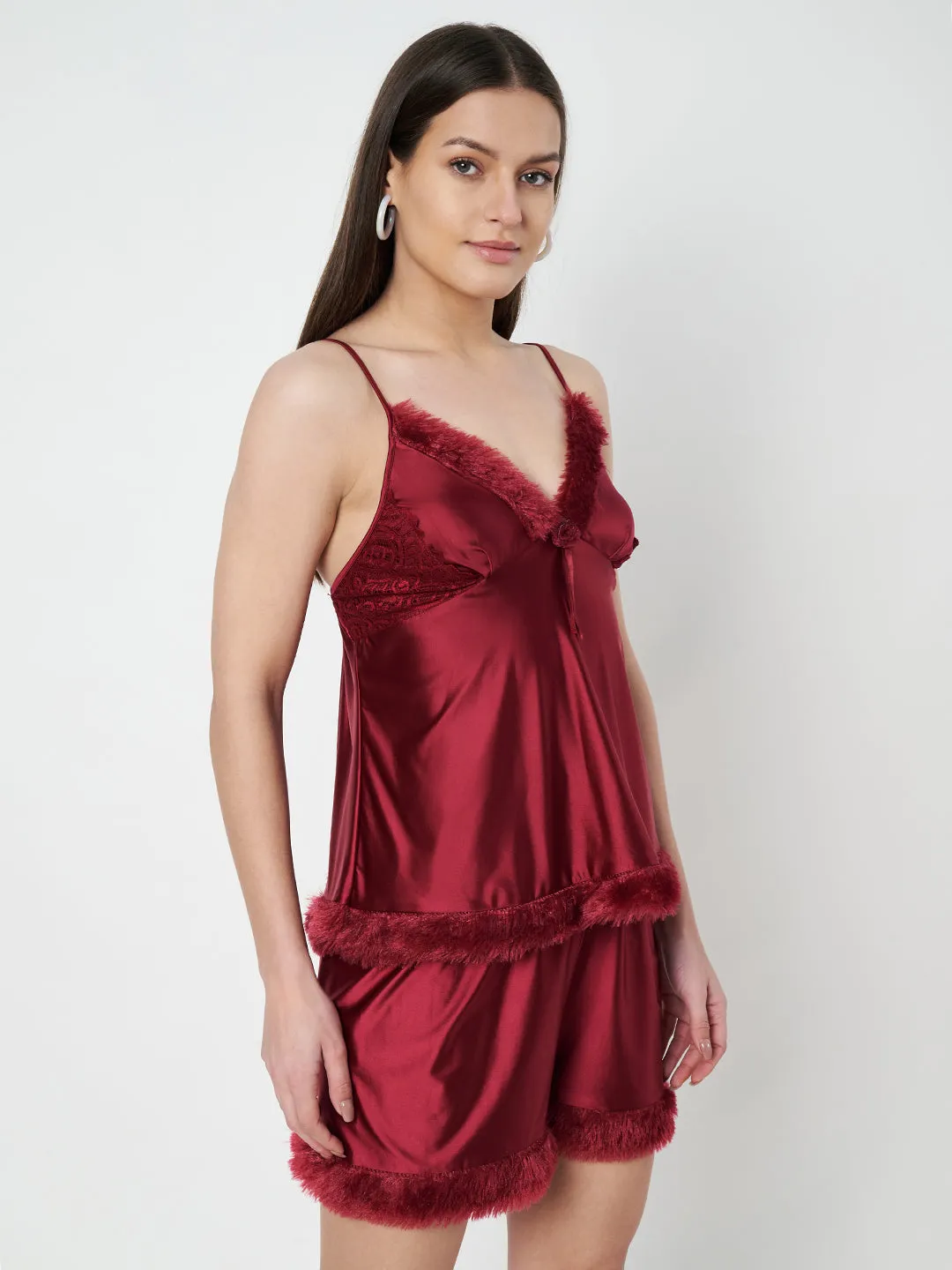 KOI SLEEPWEAR Satin Set with Fur