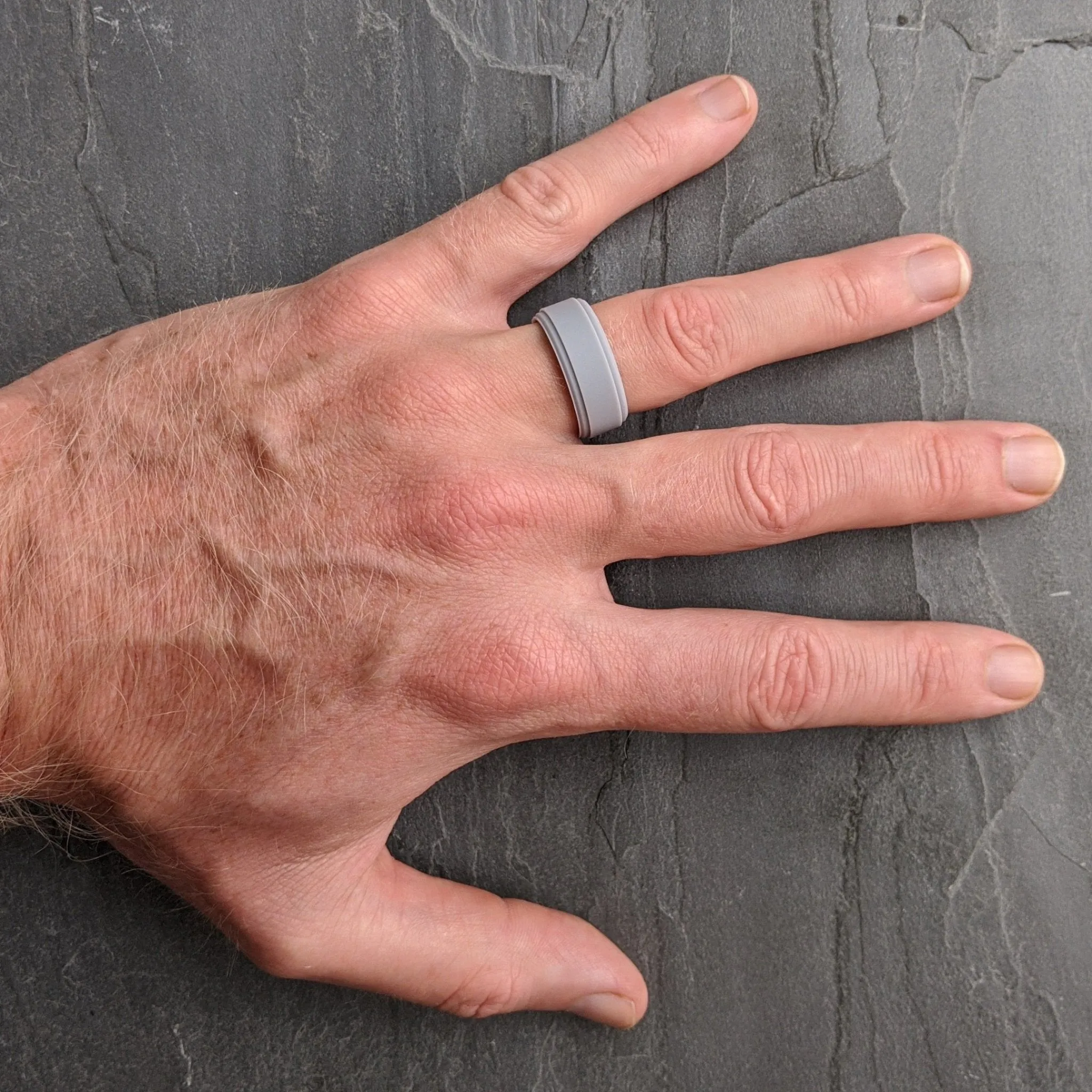 Light Grey Step Edge Breathable Silicone Ring for Men