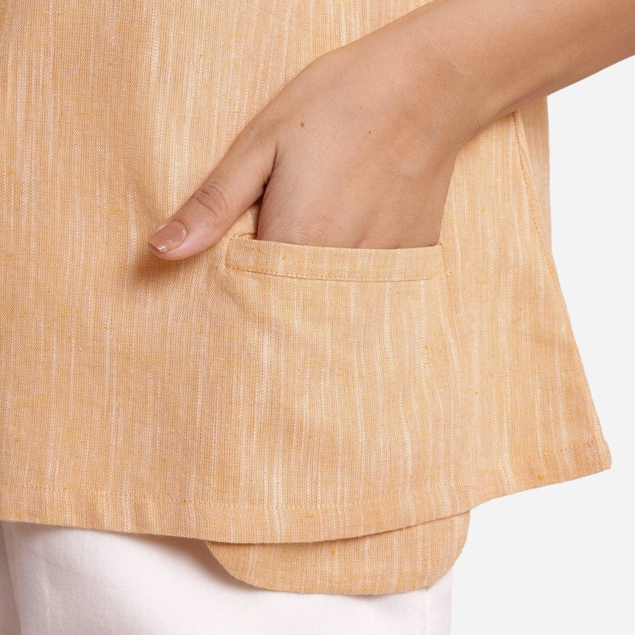 Light Yellow 100% Cotton Boat-Neck A-Line Top