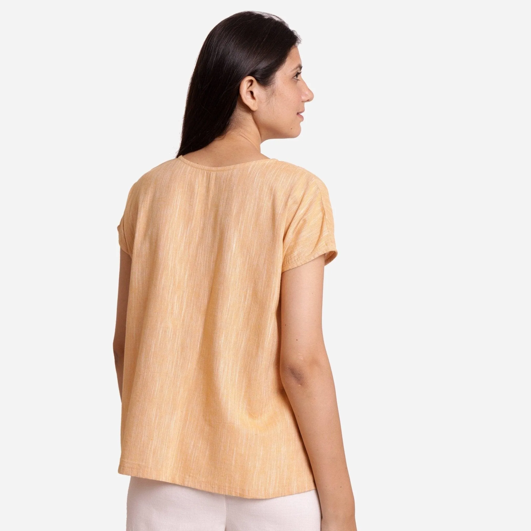 Light Yellow 100% Cotton Boat-Neck A-Line Top