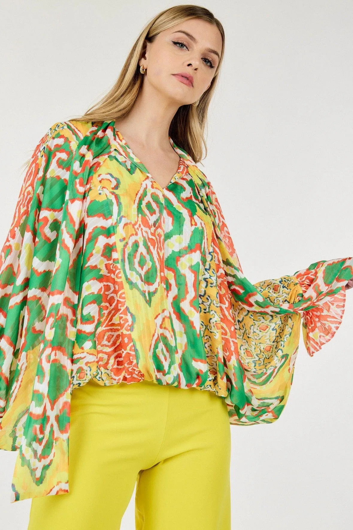 Lime Mist Frill Collar Print Blouse