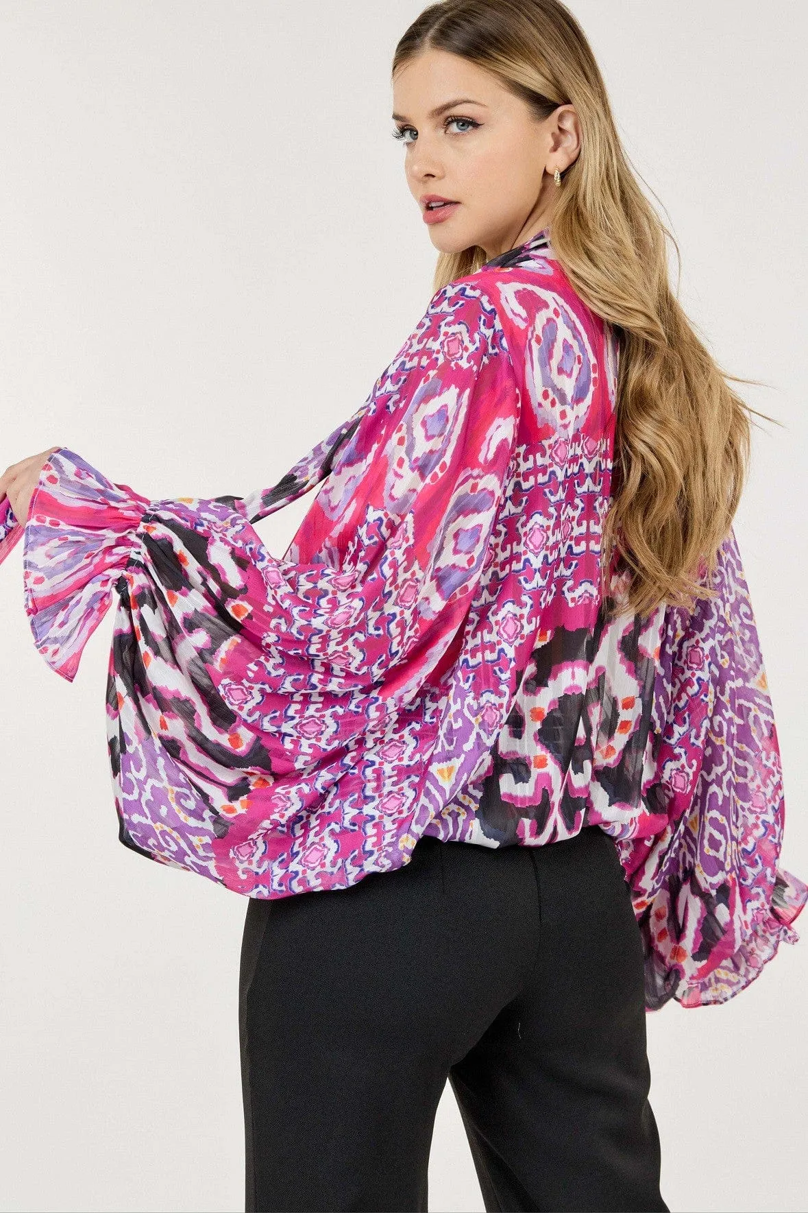 Lime Mist Frill Collar Print Blouse