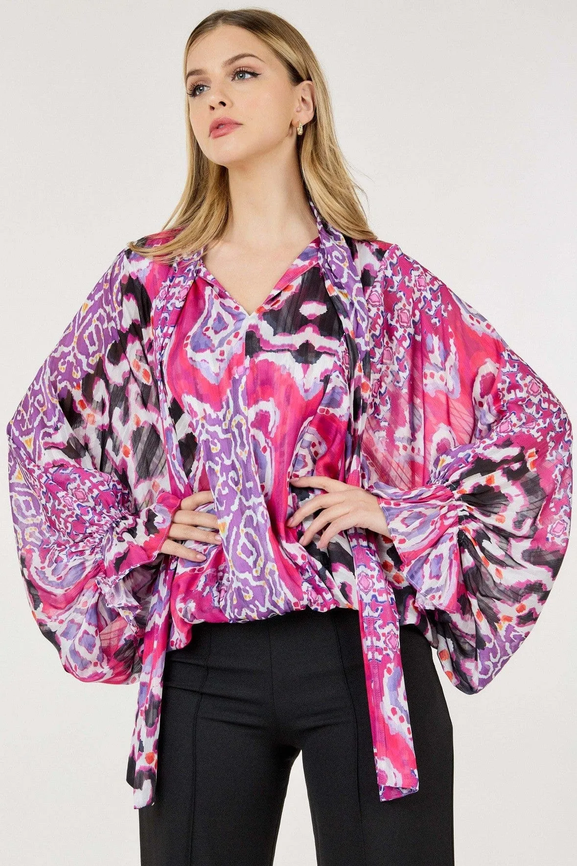 Lime Mist Frill Collar Print Blouse