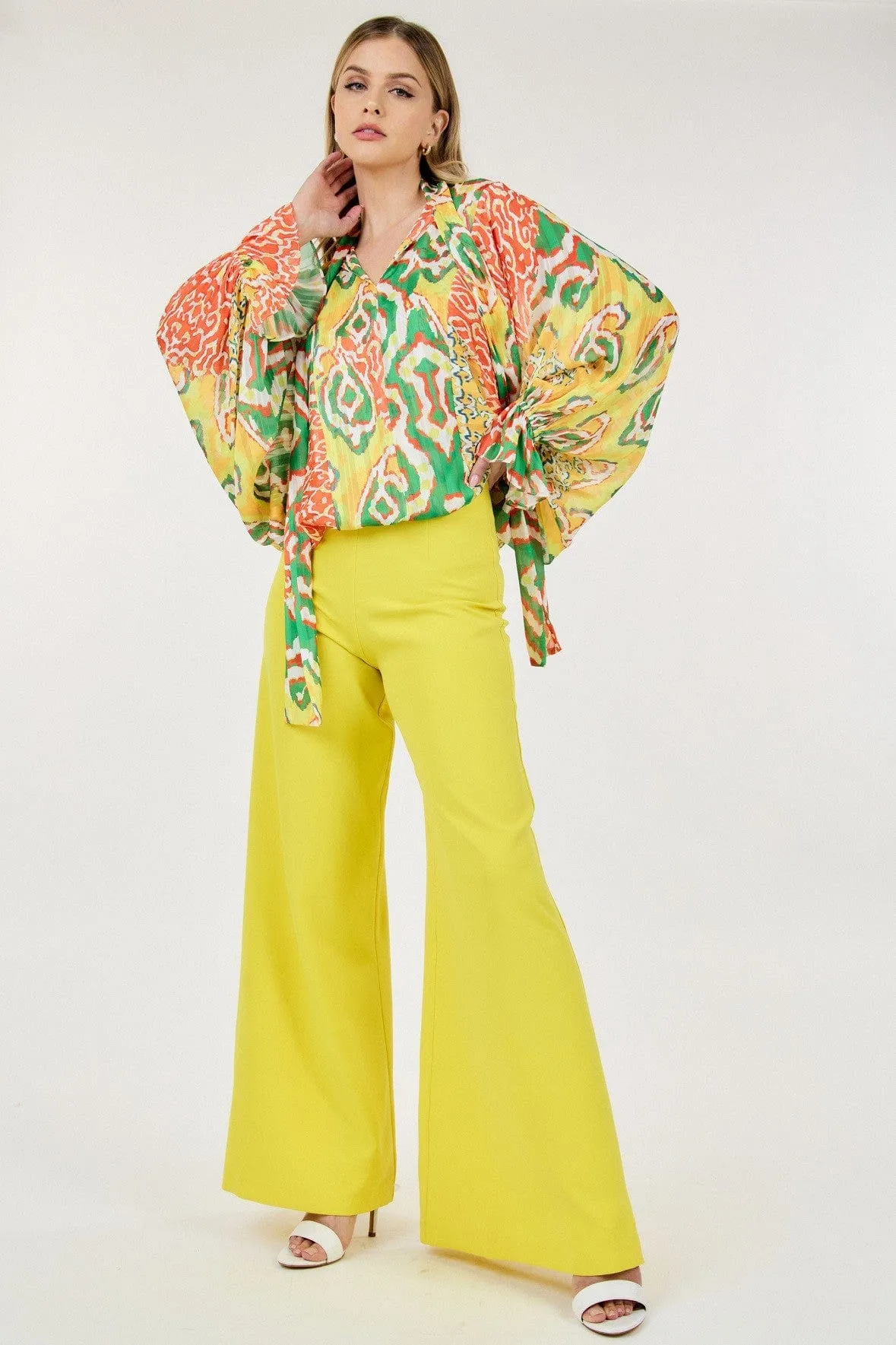 Lime Mist Frill Collar Print Blouse