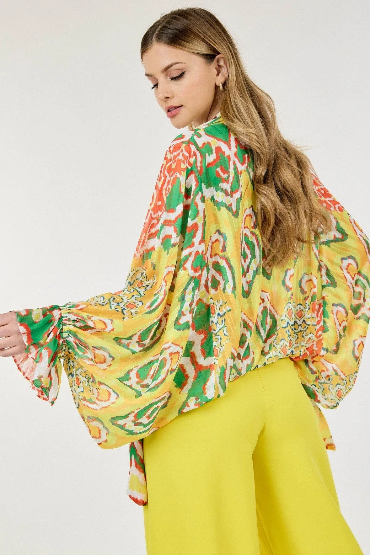 Lime Mist Frill Collar Print Blouse