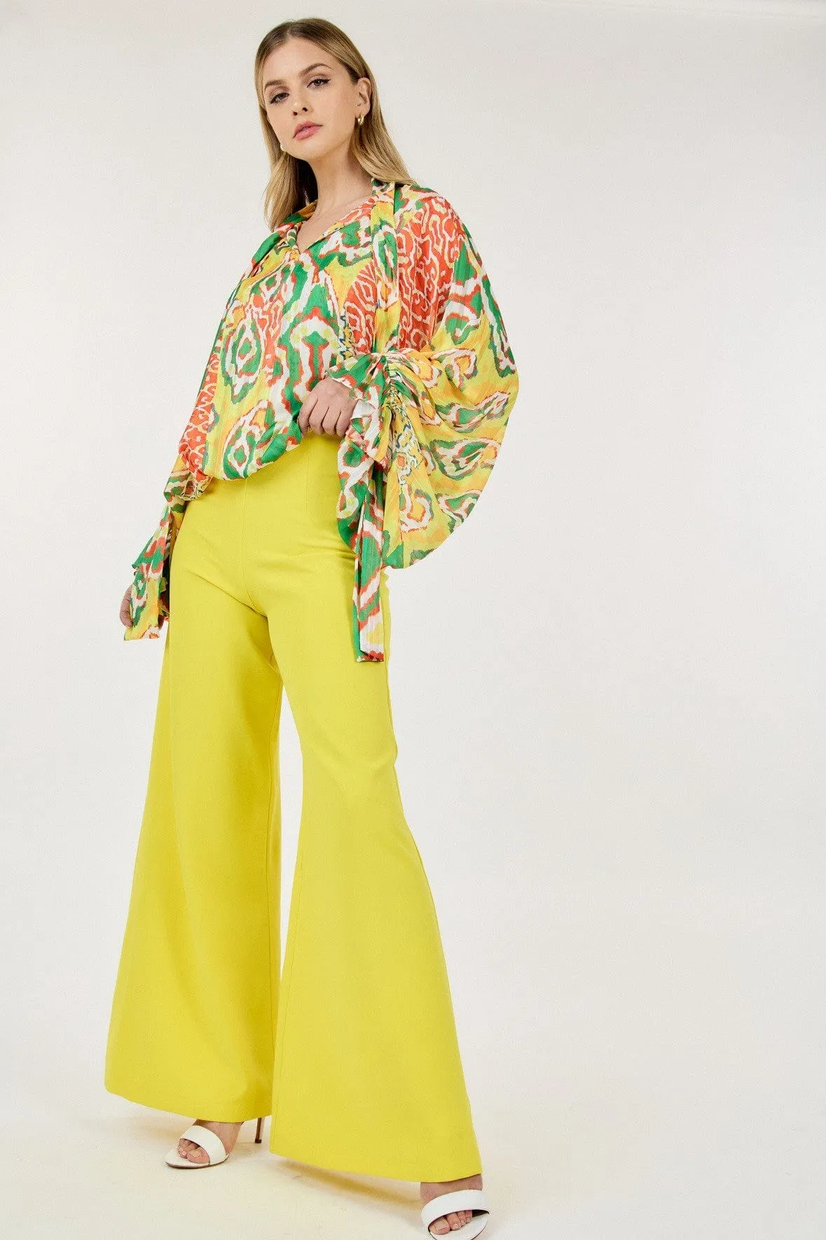 Lime Mist Frill Collar Print Blouse
