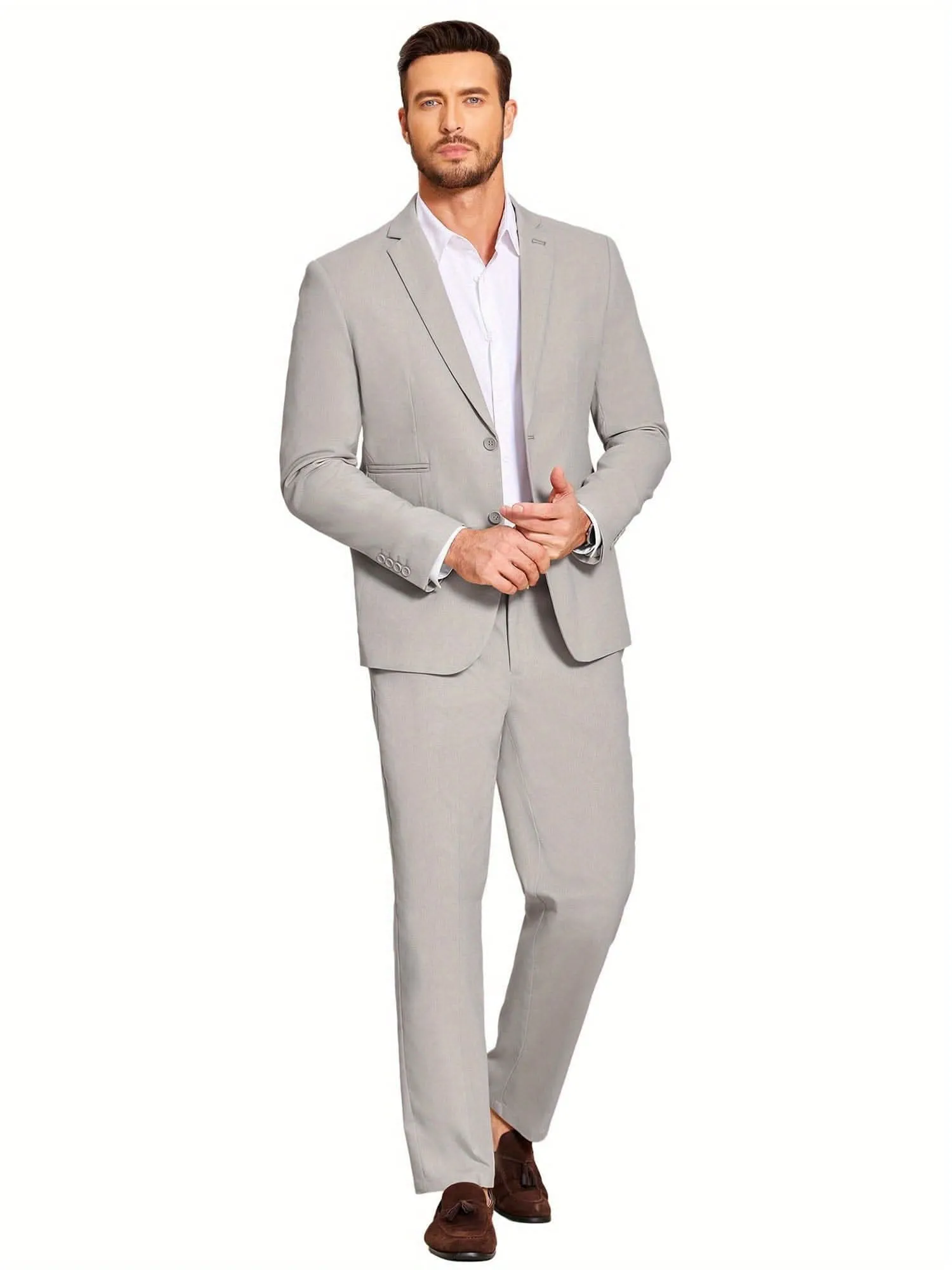 Mens 2 Piece Linen Suit Lightweight Casual