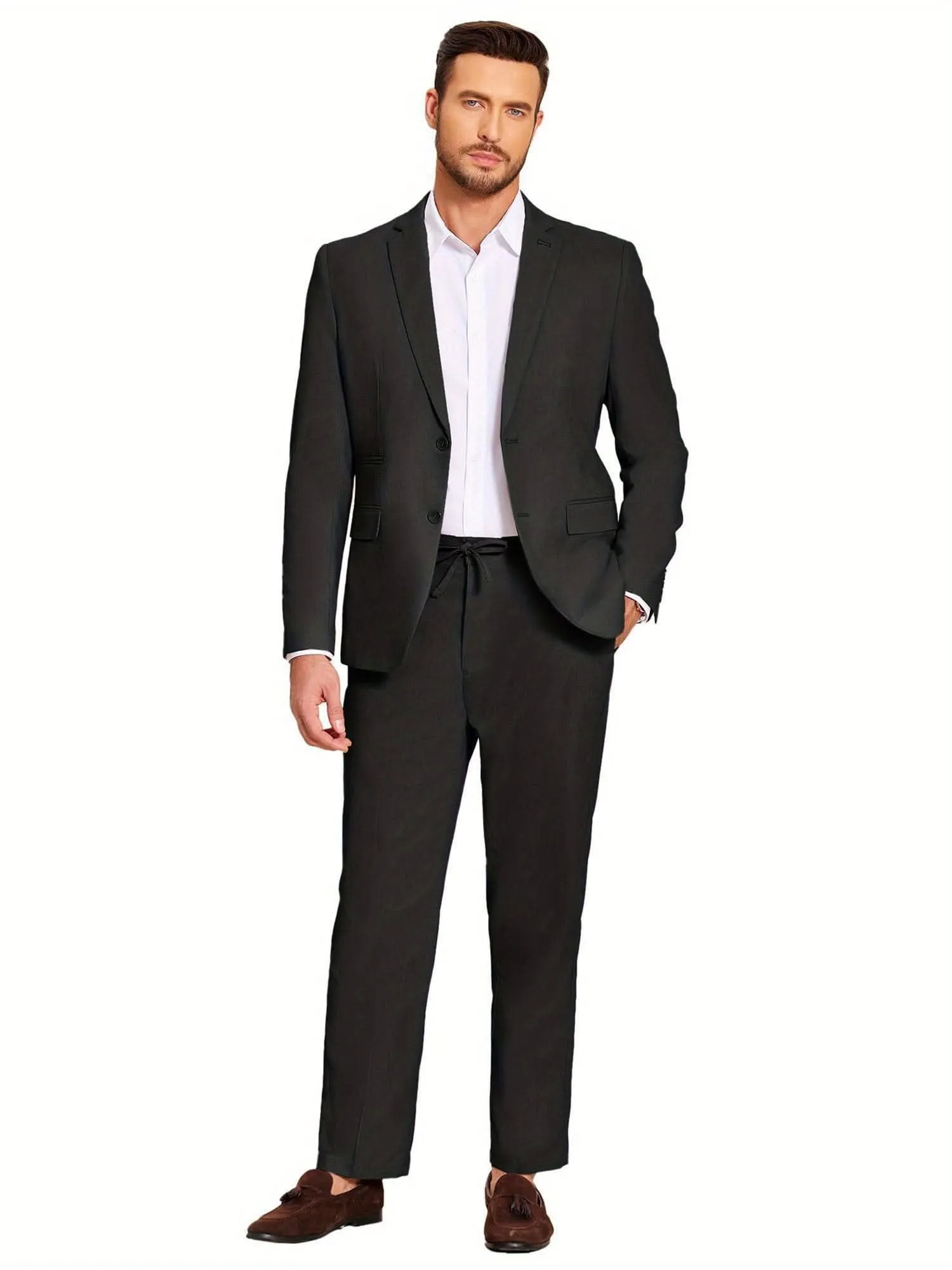 Mens 2 Piece Linen Suit Lightweight Casual