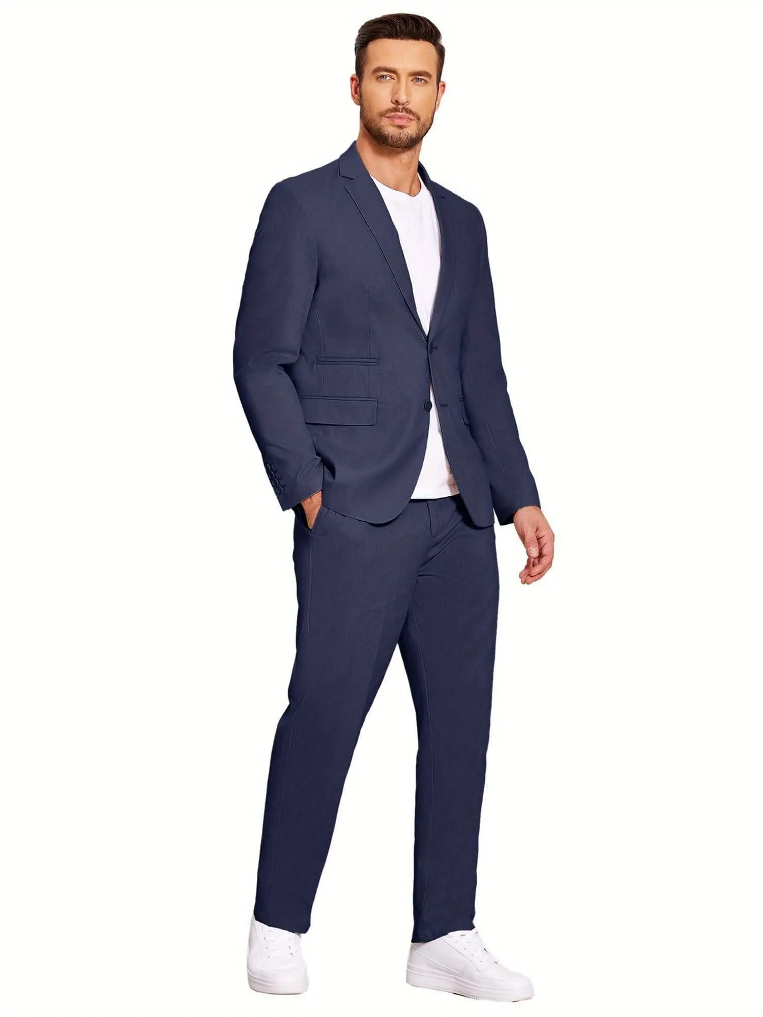 Mens 2 Piece Linen Suit Lightweight Casual
