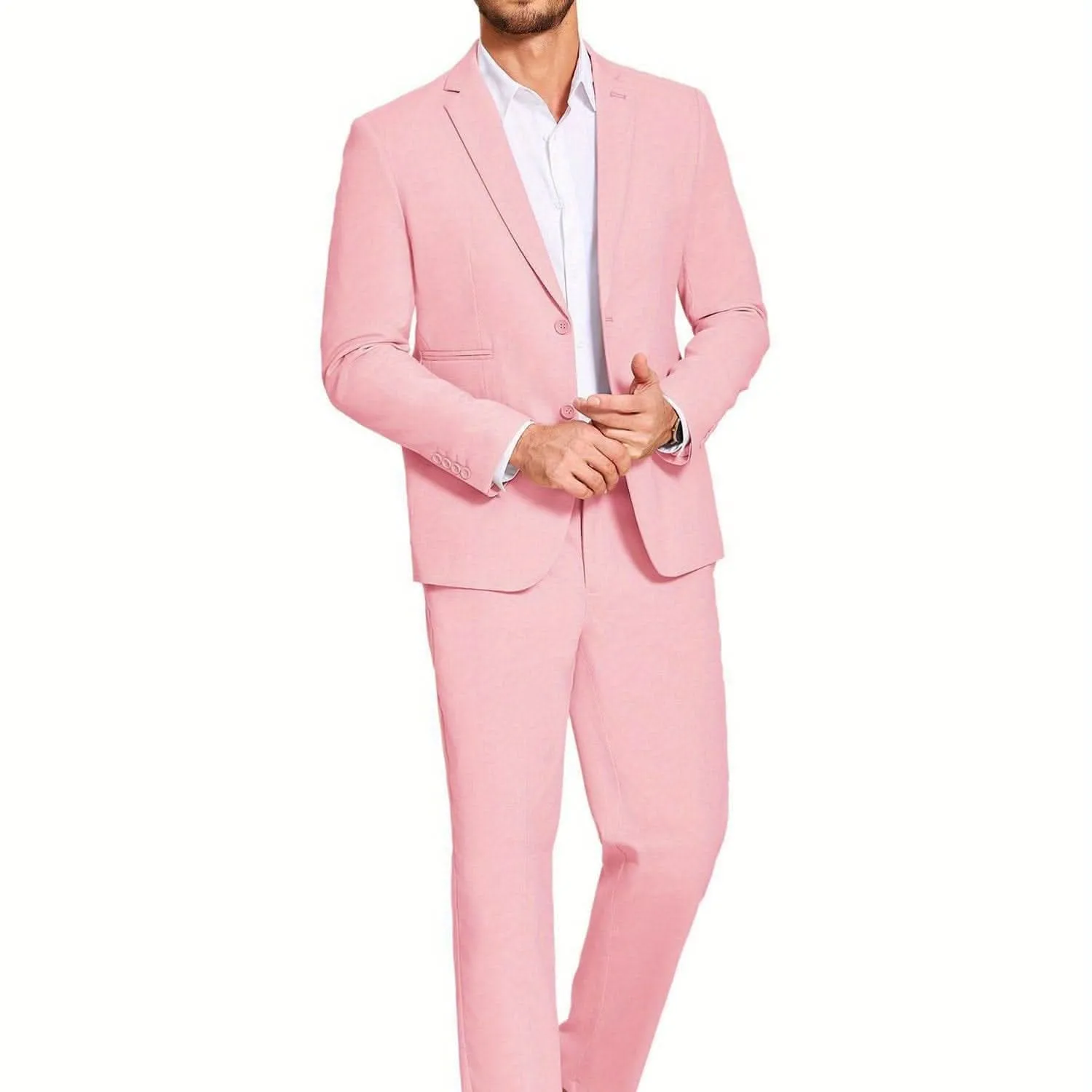 Mens 2 Piece Linen Suit Lightweight Casual