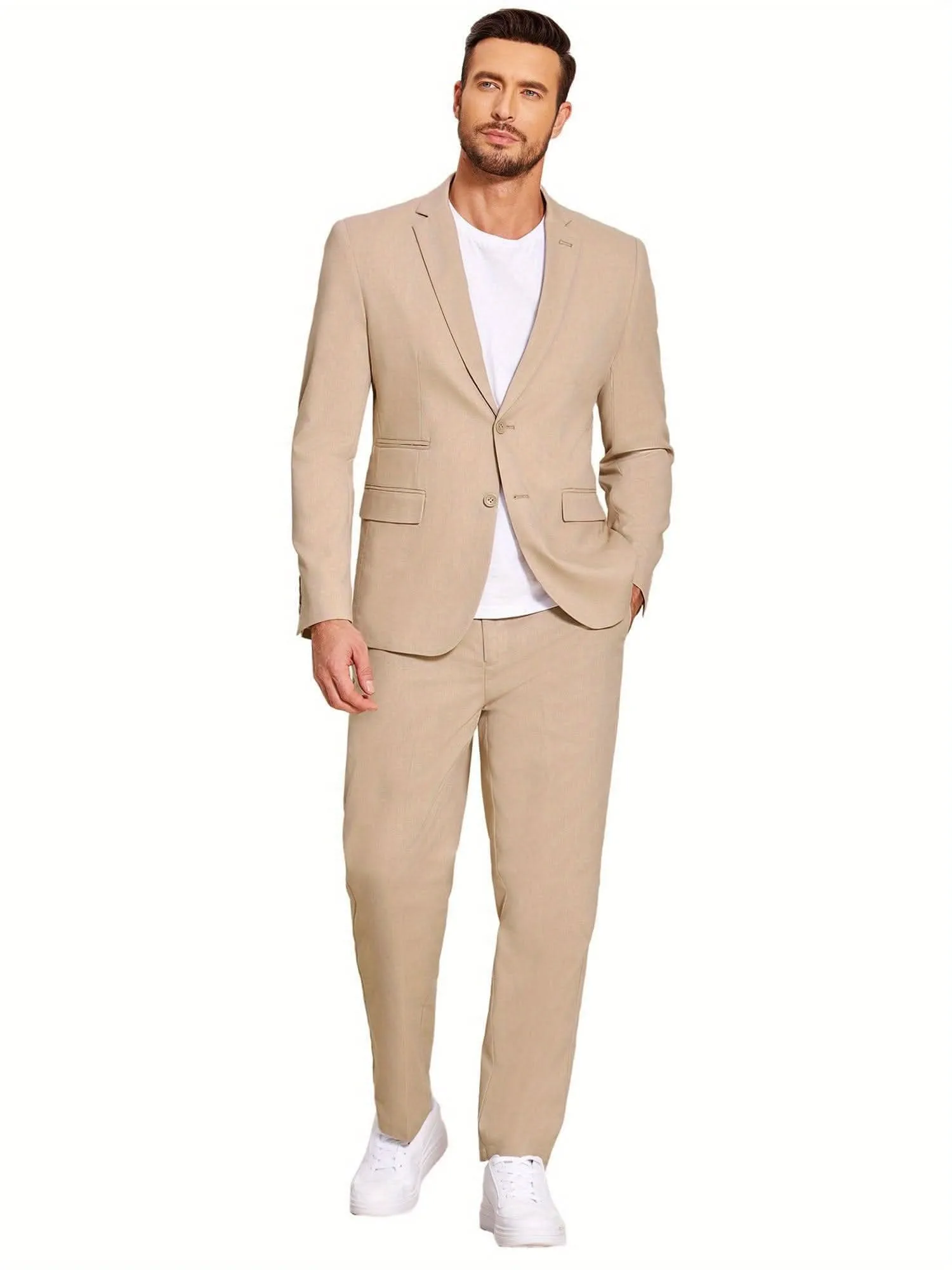 Mens 2 Piece Linen Suit Lightweight Casual