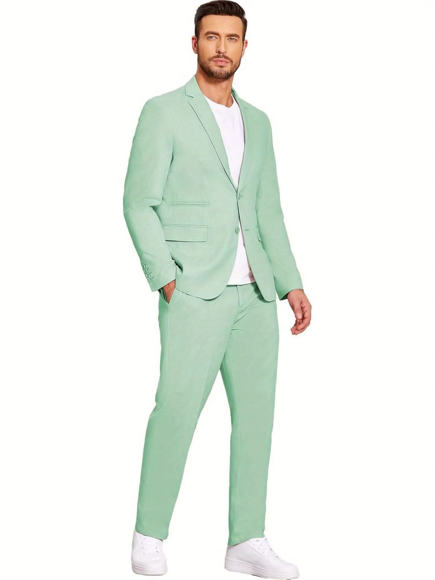 Mens 2 Piece Linen Suit Lightweight Casual