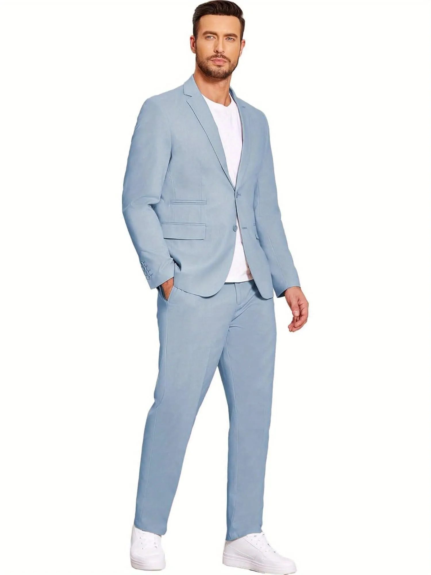 Mens 2 Piece Linen Suit Lightweight Casual