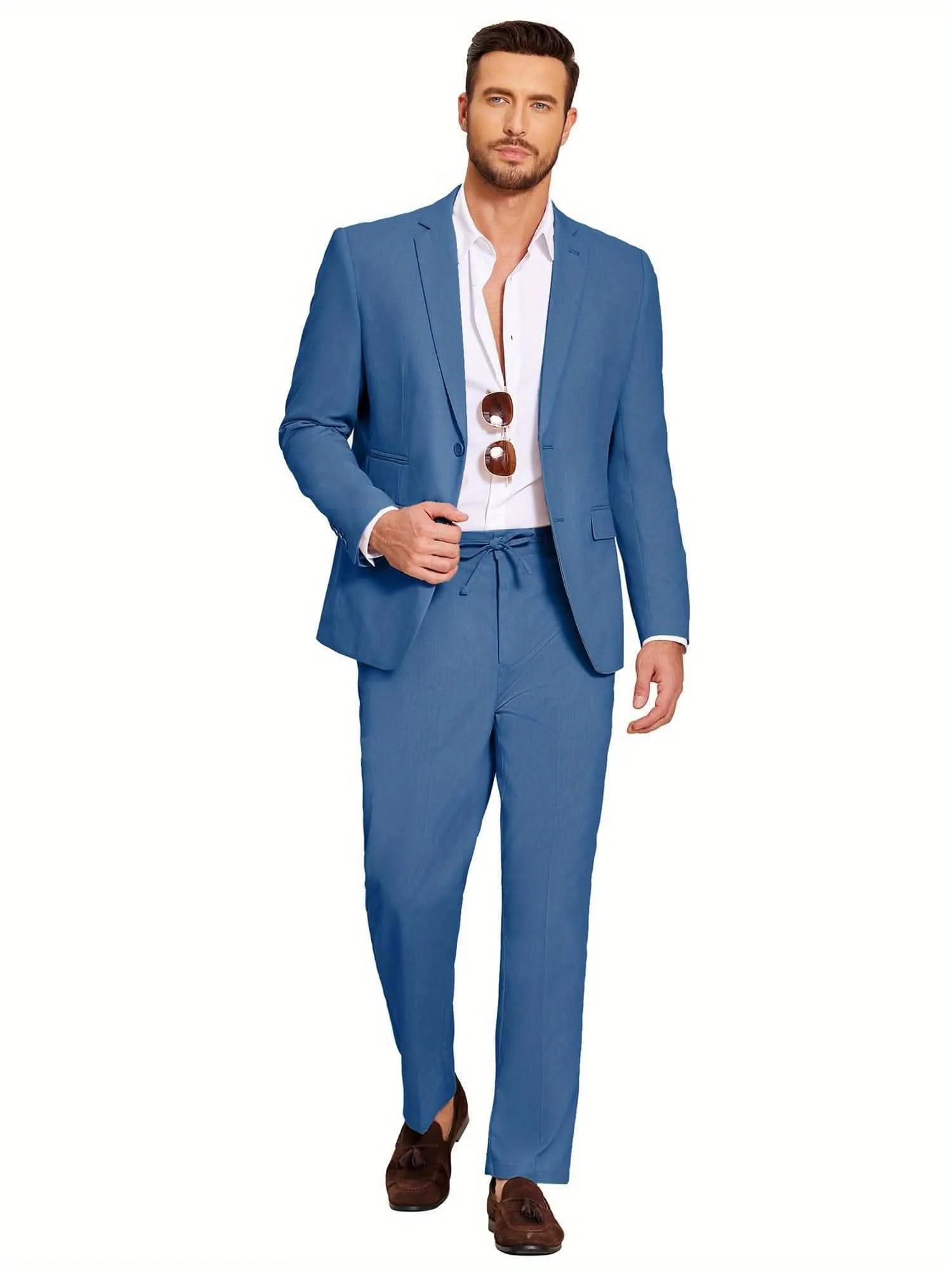 Mens 2 Piece Linen Suit Lightweight Casual
