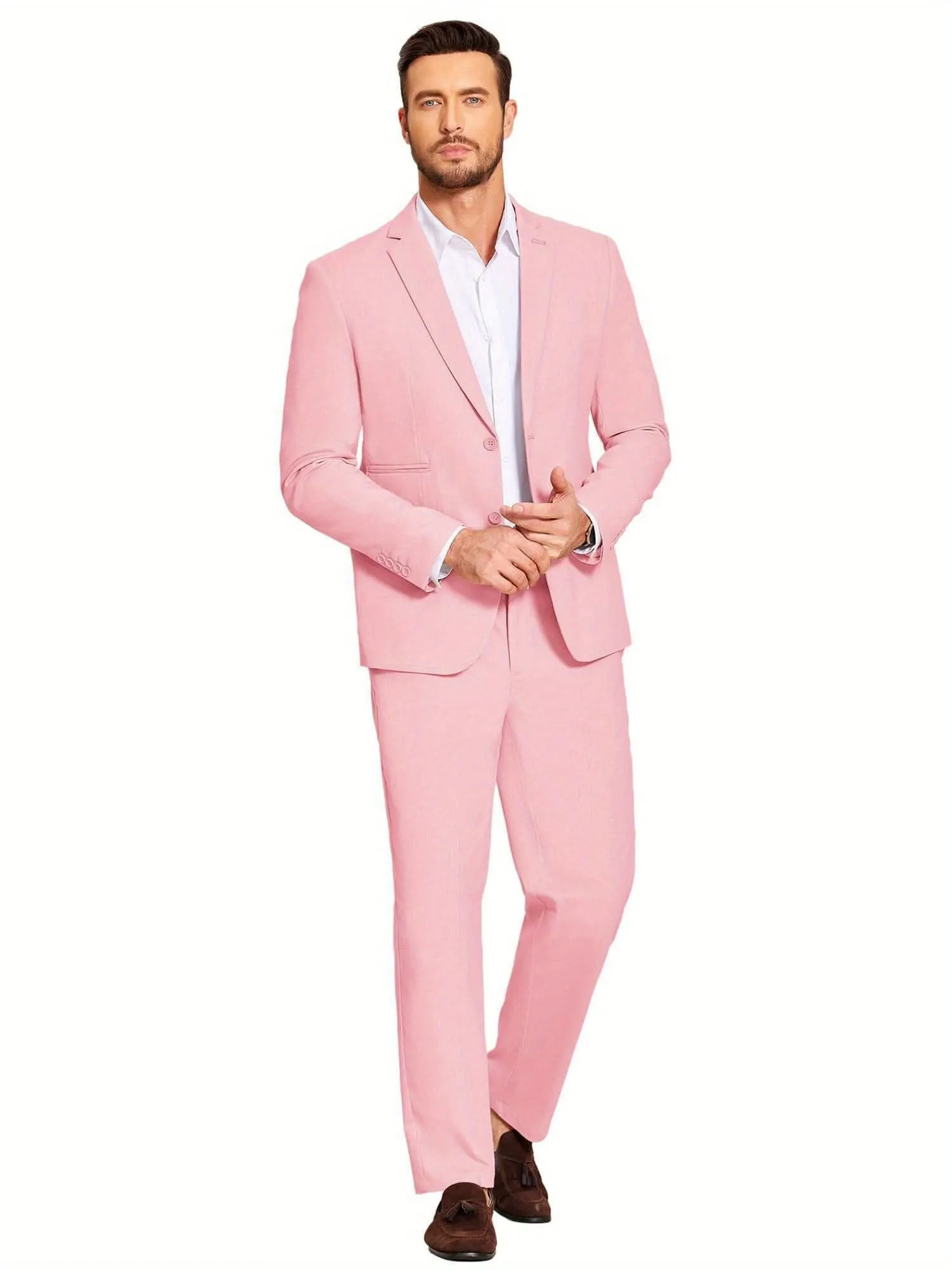 Mens 2 Piece Linen Suit Lightweight Casual