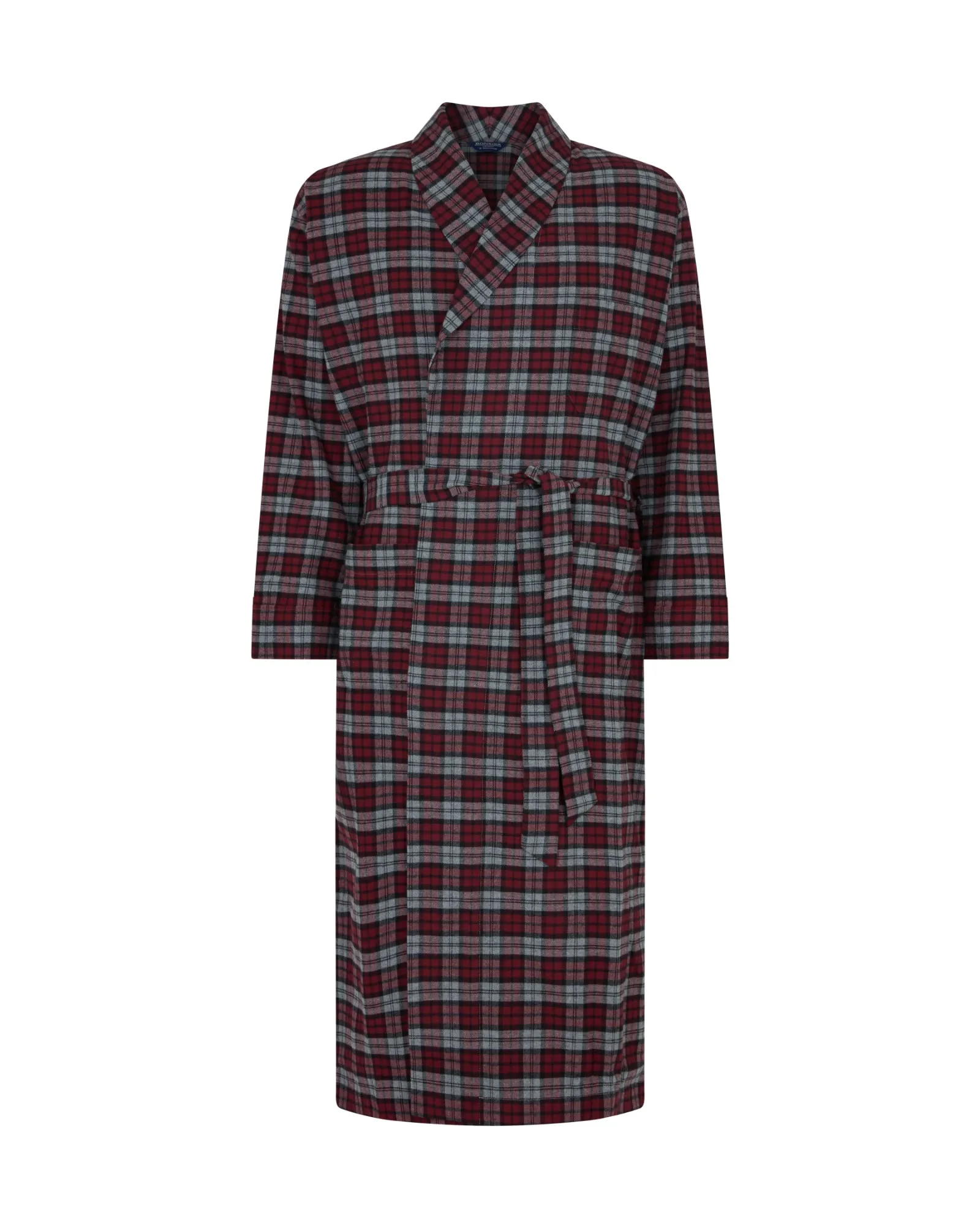 Men's Brushed Cotton Robe - Litton Burgundy Tartan