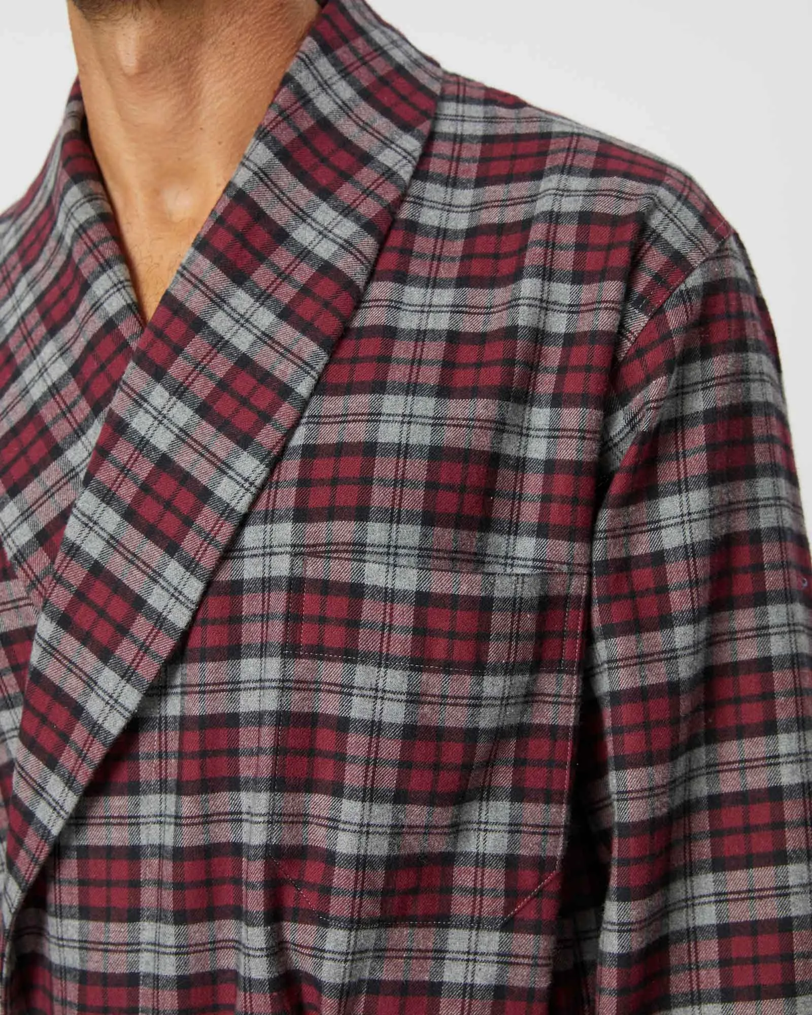 Men's Brushed Cotton Robe - Litton Burgundy Tartan