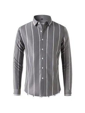 Men's Business Stripe Printed Long Sleeve Shirt