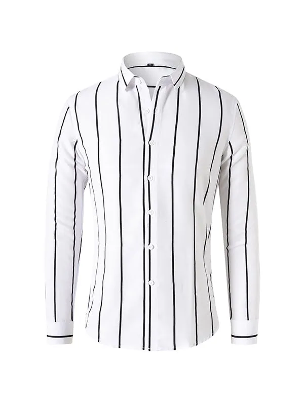 Men's Business Stripe Printed Long Sleeve Shirt