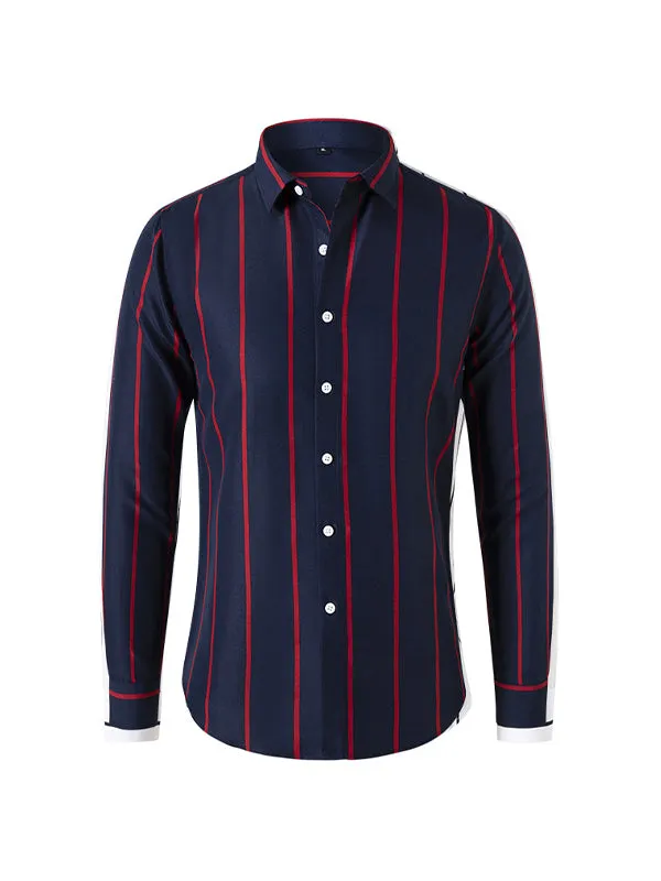 Men's Business Stripe Printed Long Sleeve Shirt
