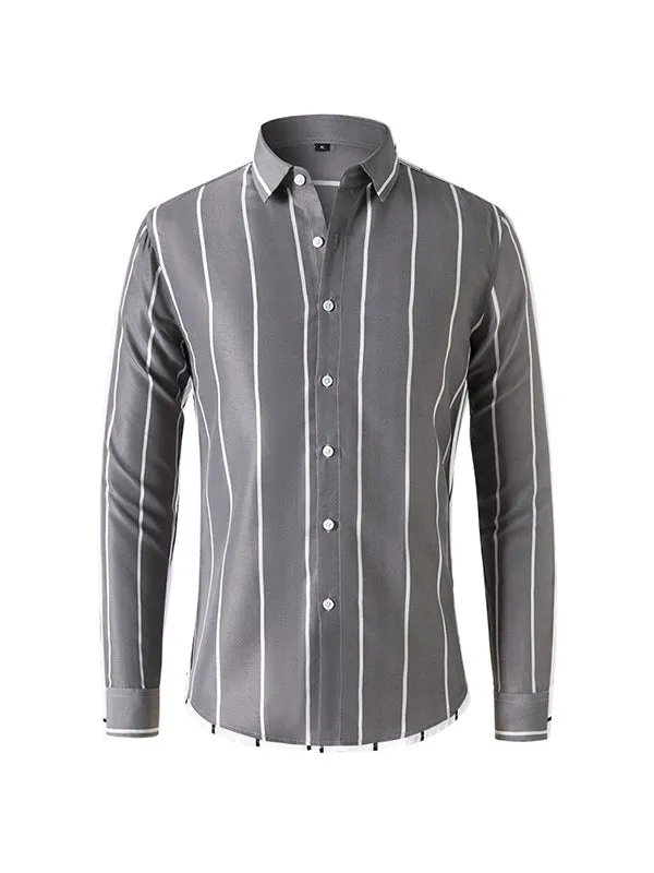 Men's Business Stripe Printed Long Sleeve Shirt