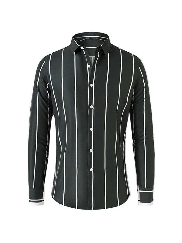 Men's Business Stripe Printed Long Sleeve Shirt