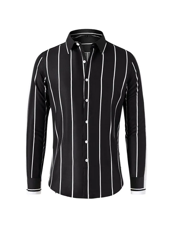 Men's Business Stripe Printed Long Sleeve Shirt
