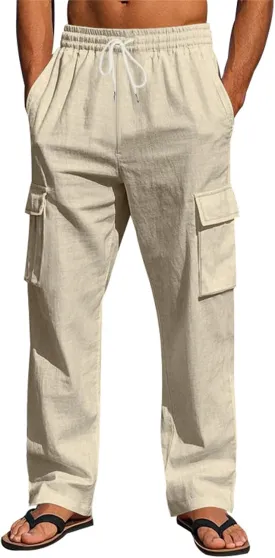 Mens Casual Elastic Waist Drawstring Lightweight Tapered Loose Straight Regular Fit Jogger Sweat Track Trousers Pants