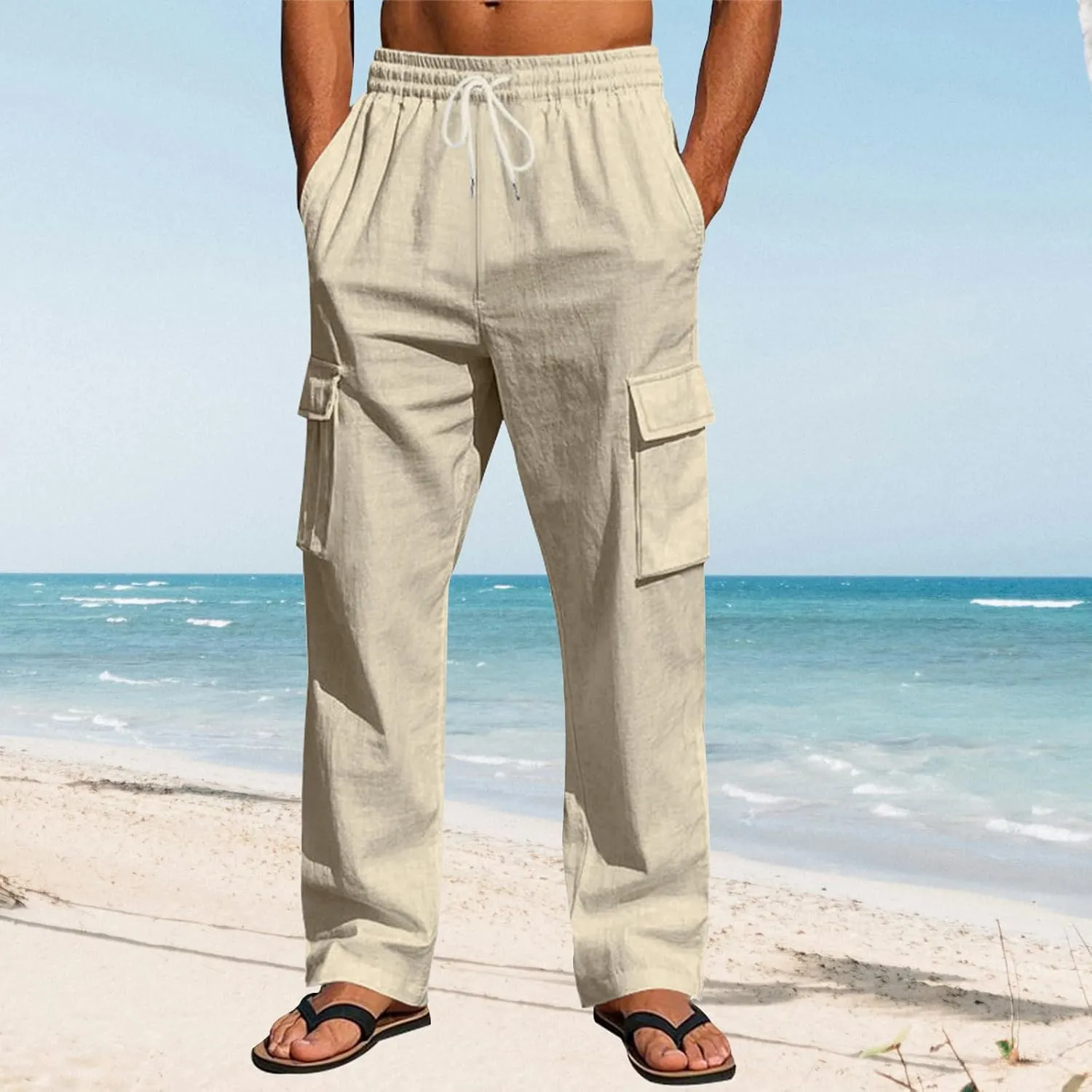 Mens Casual Elastic Waist Drawstring Lightweight Tapered Loose Straight Regular Fit Jogger Sweat Track Trousers Pants