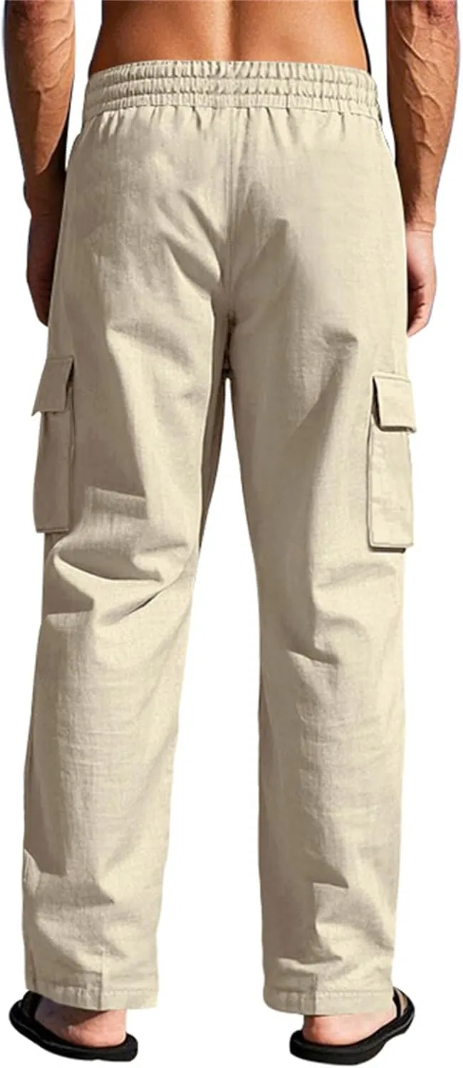 Mens Casual Elastic Waist Drawstring Lightweight Tapered Loose Straight Regular Fit Jogger Sweat Track Trousers Pants