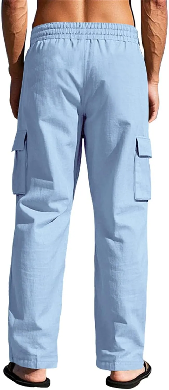 Mens Casual Elastic Waist Drawstring Lightweight Tapered Loose Straight Regular Fit Jogger Sweat Track Trousers Pants