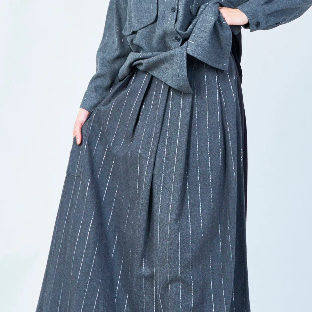 Midi striped pleated skirt wholesale