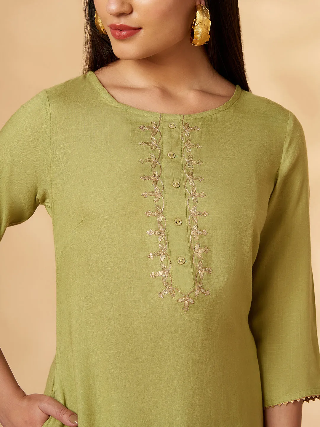 Mint Embroidered A-Line Kurta