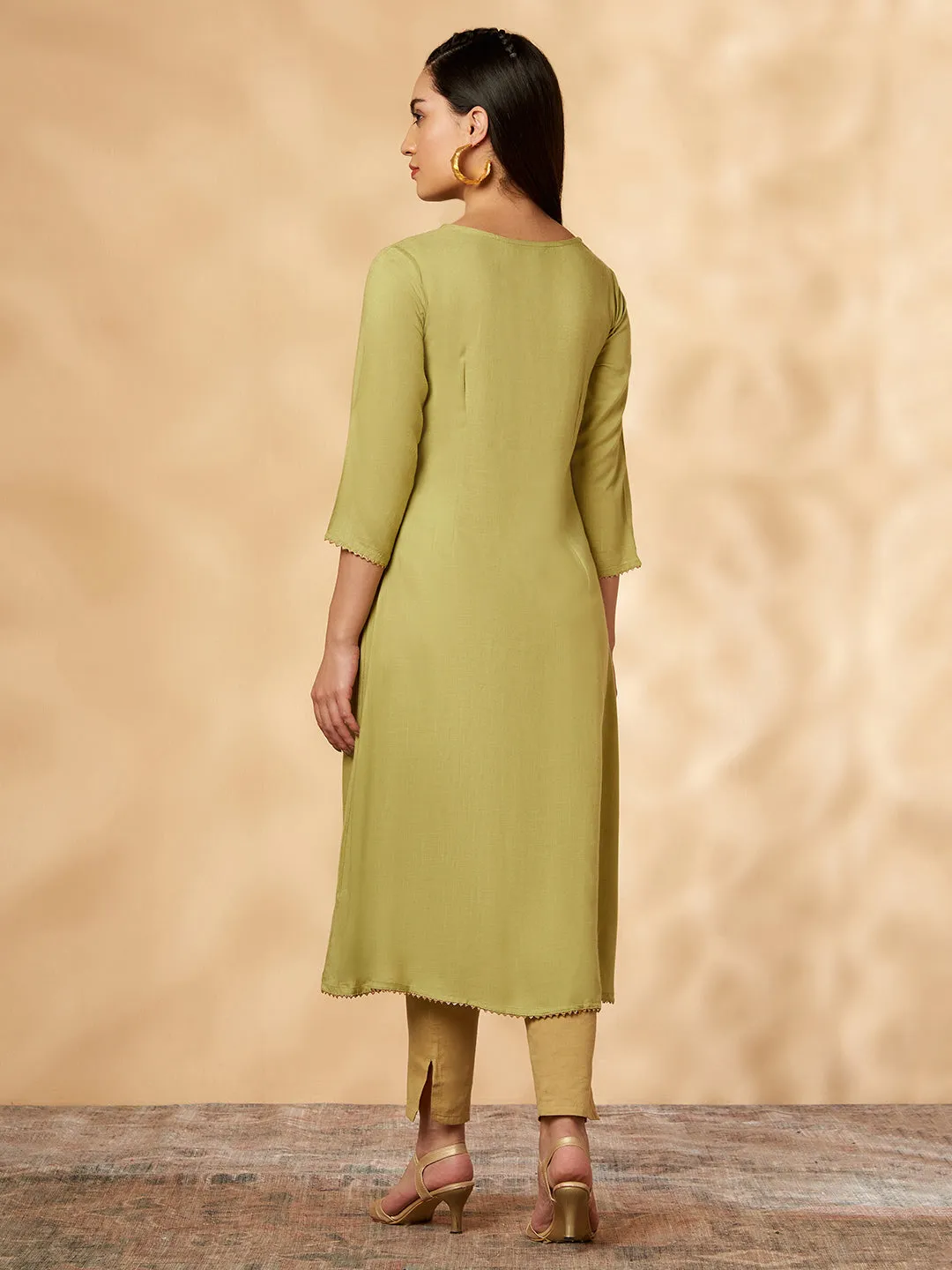 Mint Embroidered A-Line Kurta