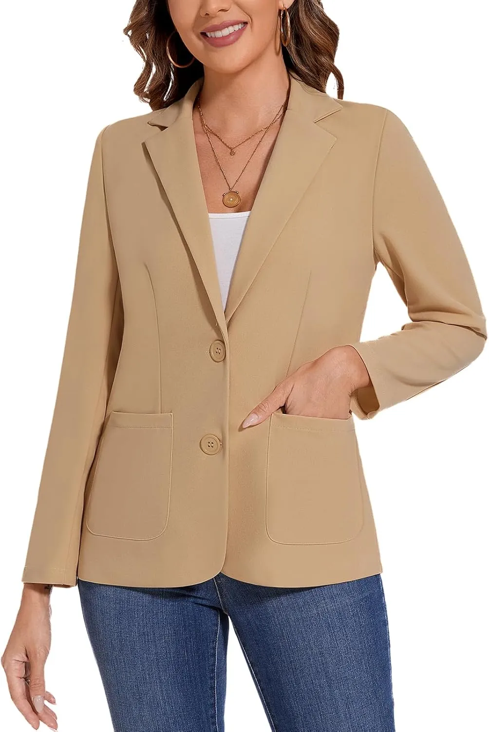 MINTLIMIT Womens Casual Long Sleeve Blazer Button Front Notch Lapel Work Office Business Blazers Jackets with Pockets