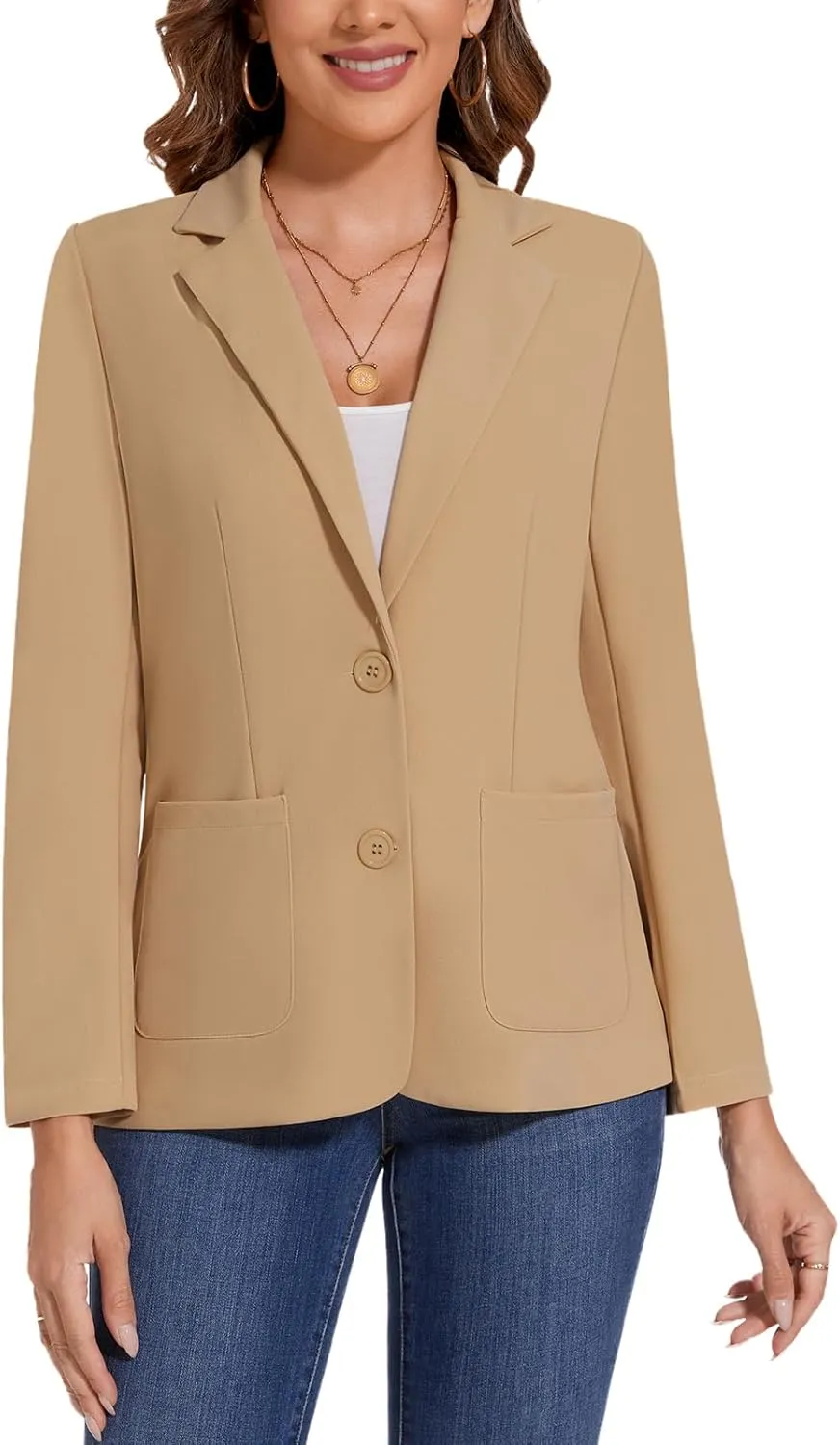 MINTLIMIT Womens Casual Long Sleeve Blazer Button Front Notch Lapel Work Office Business Blazers Jackets with Pockets