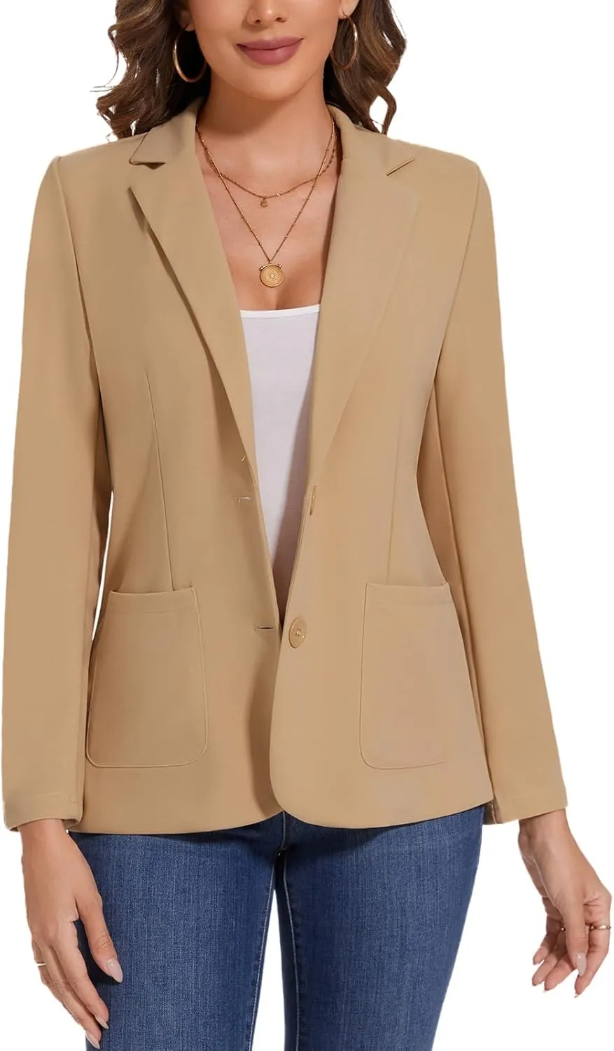MINTLIMIT Womens Casual Long Sleeve Blazer Button Front Notch Lapel Work Office Business Blazers Jackets with Pockets