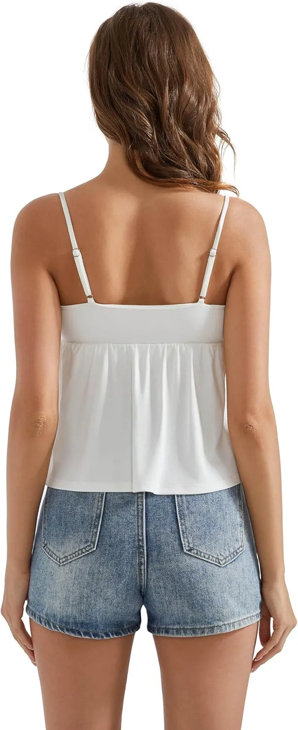 OMKAGI Cute Peplum Camisole Tops for Women Built in Bra Sleeveless Going Out Tank Top