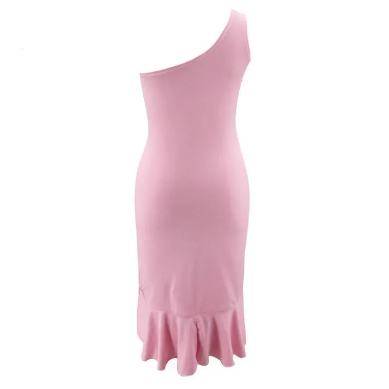One Shoulder Pink Cocktail Dress