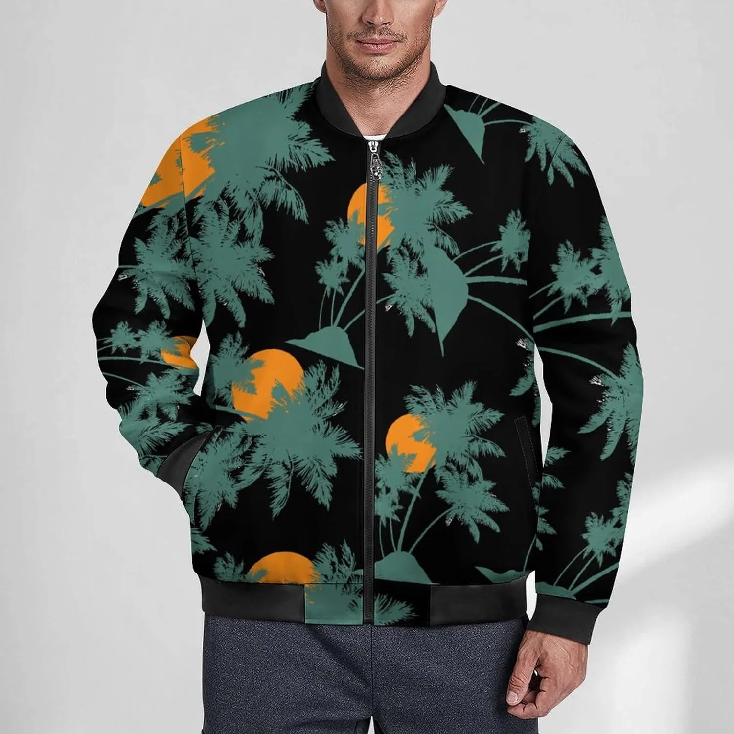 Palm Tree Men's Bomber Jacket Lightweight Windbreaker Fashion Spring Fall Coats Casual Jackets for Men