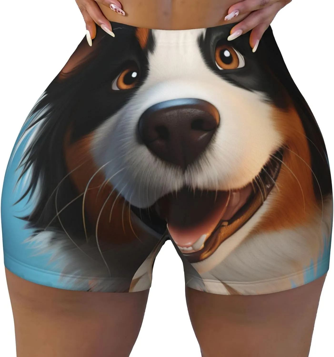 Playful Smile Cute Dog Print Women's Workout Shorts,Athletic Shorts for Running,Yoga,Gym
