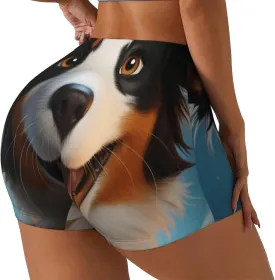 Playful Smile Cute Dog Print Women's Workout Shorts,Athletic Shorts for Running,Yoga,Gym