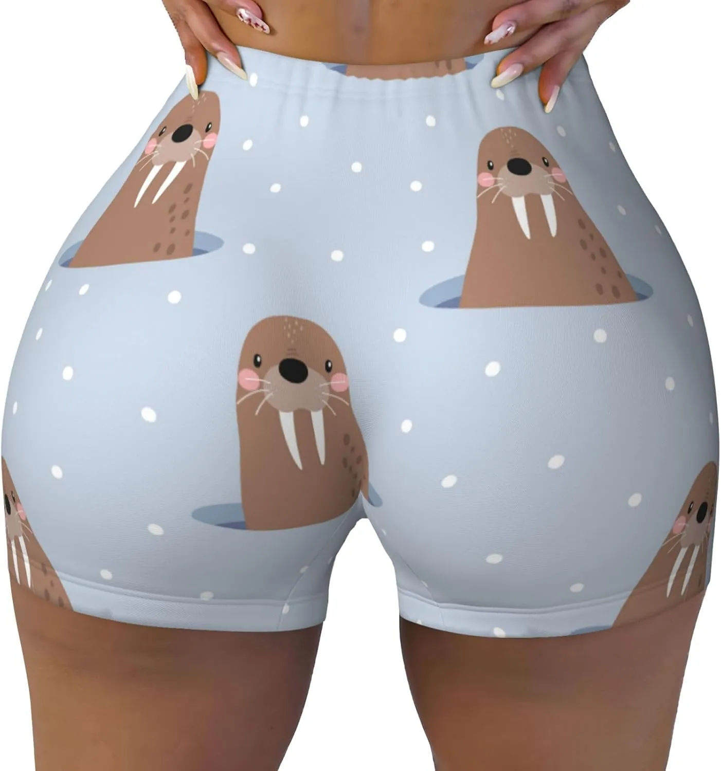 Playful Walrus Wonders Print Women's Workout Shorts,Athletic Shorts for Running,Yoga,Gym