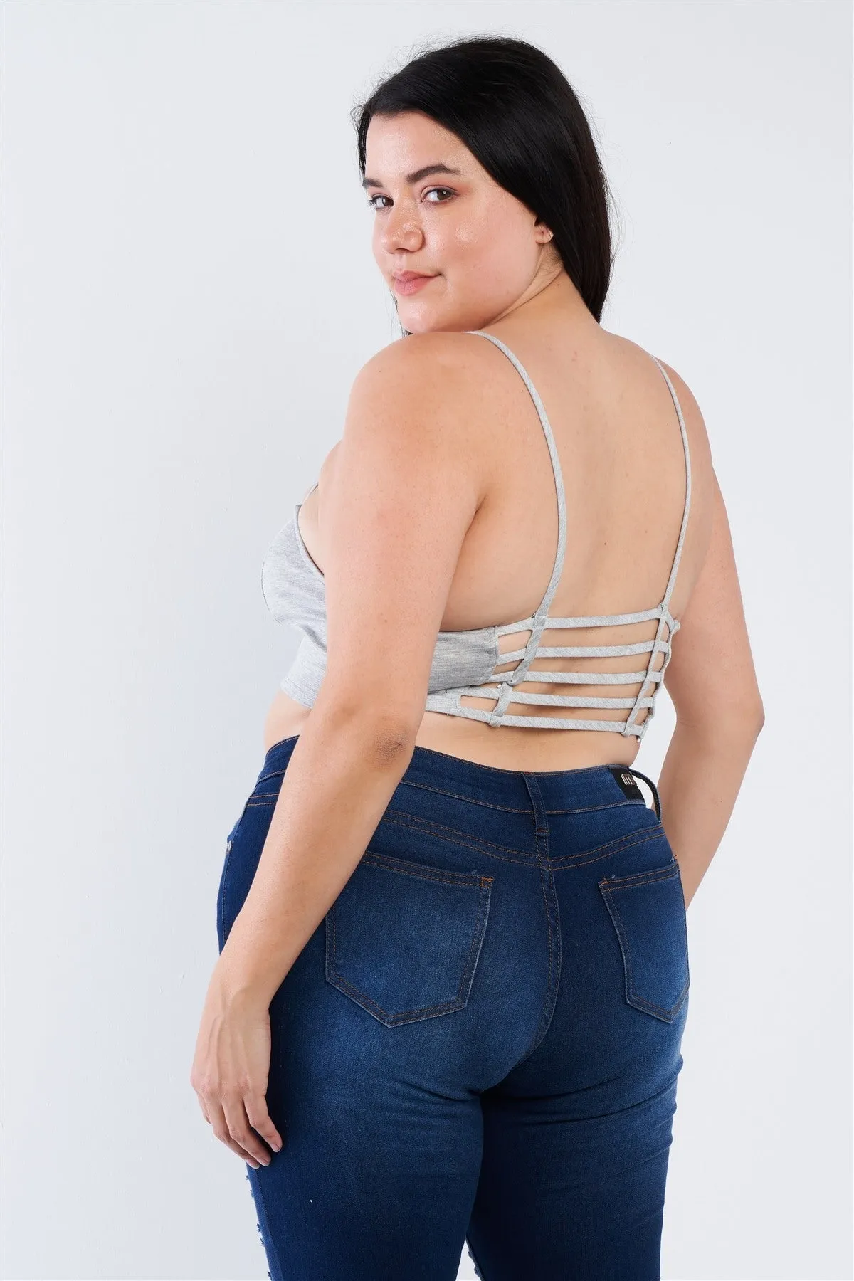 Plus Size Open Stripe Back Cami Strap Athletic Lounge Bra