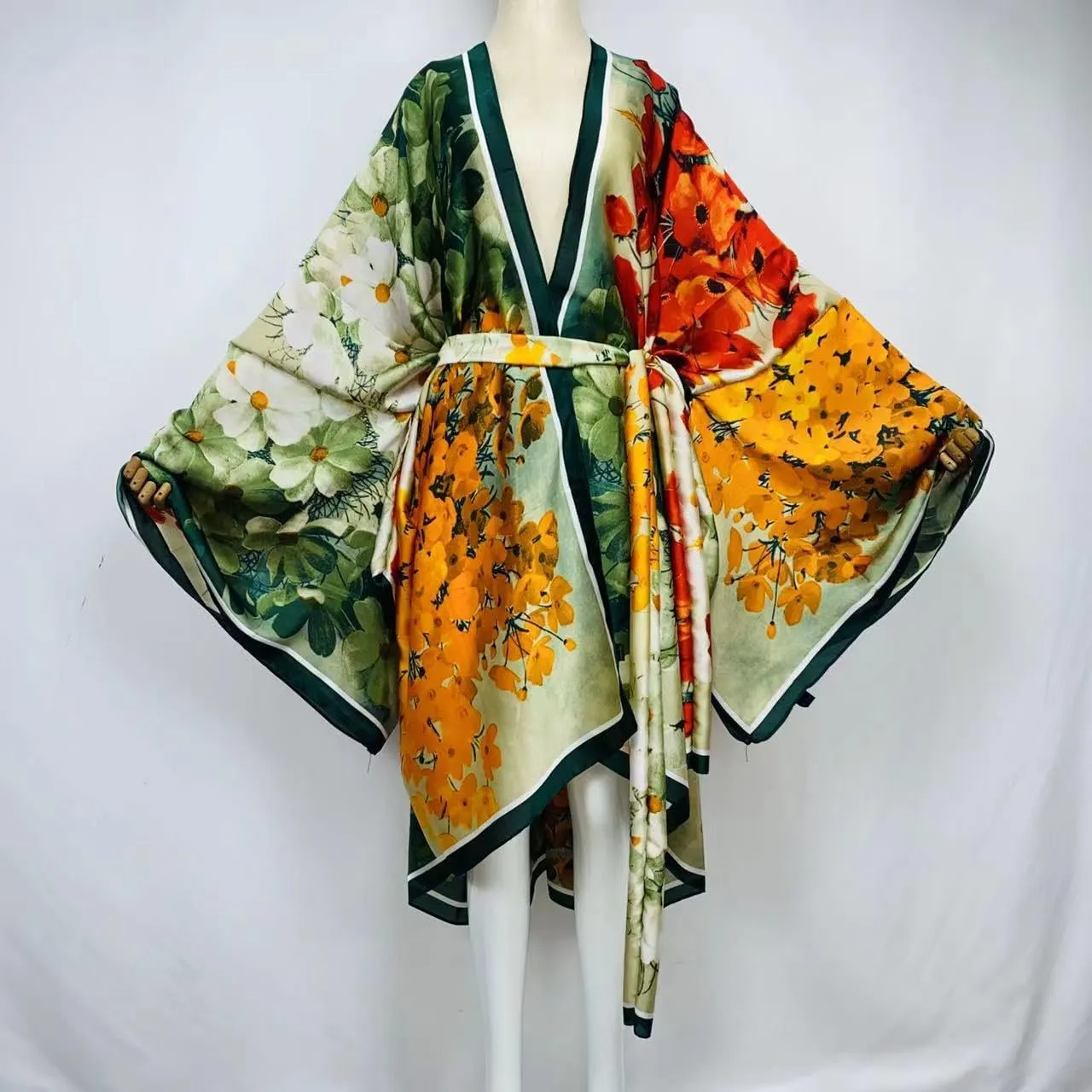 Plus Size Summer Cover up Cardigan Fashion Sexy African Holiday Party Long Sleeve Silk Feeling Robe Kimono Kaftan