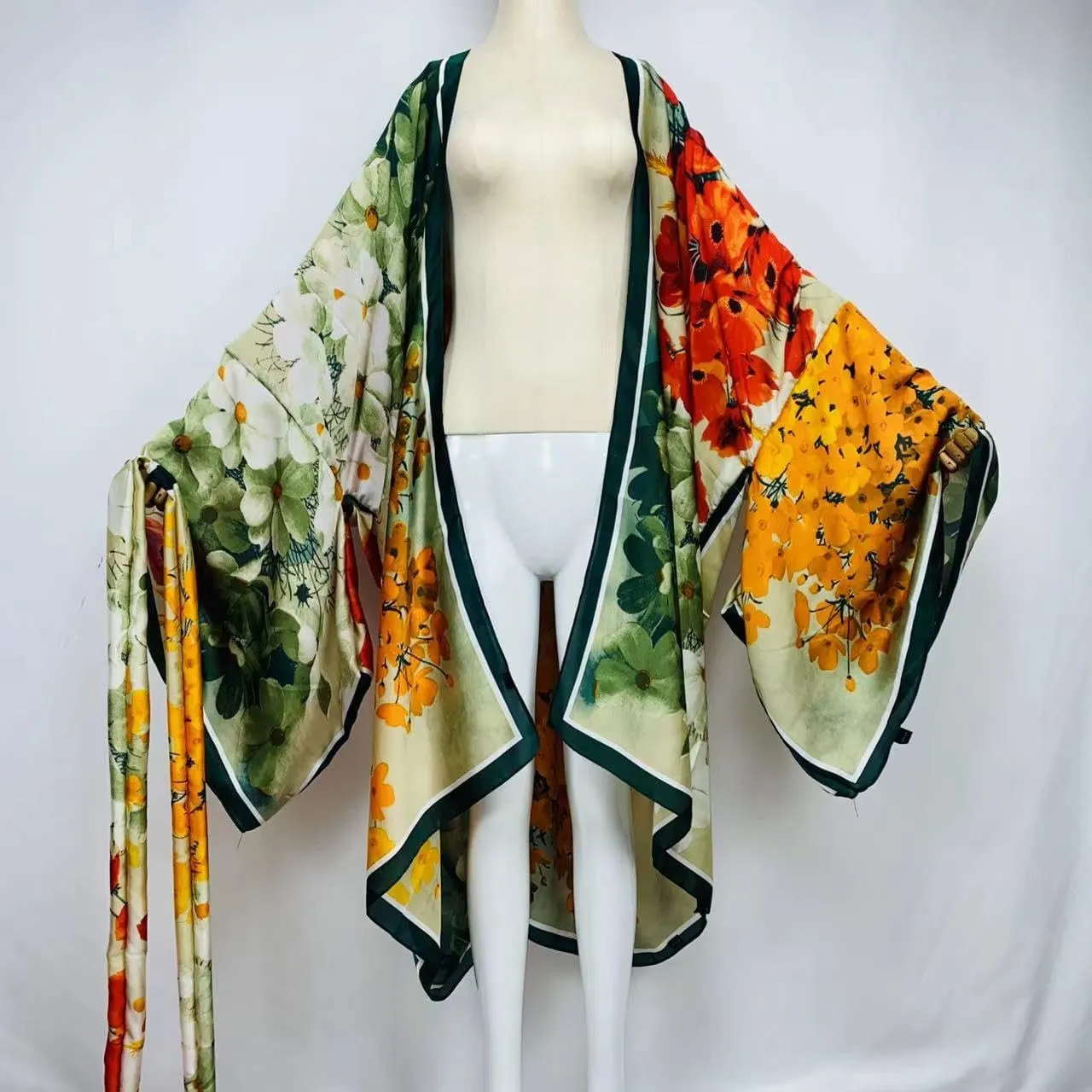 Plus Size Summer Cover up Cardigan Fashion Sexy African Holiday Party Long Sleeve Silk Feeling Robe Kimono Kaftan
