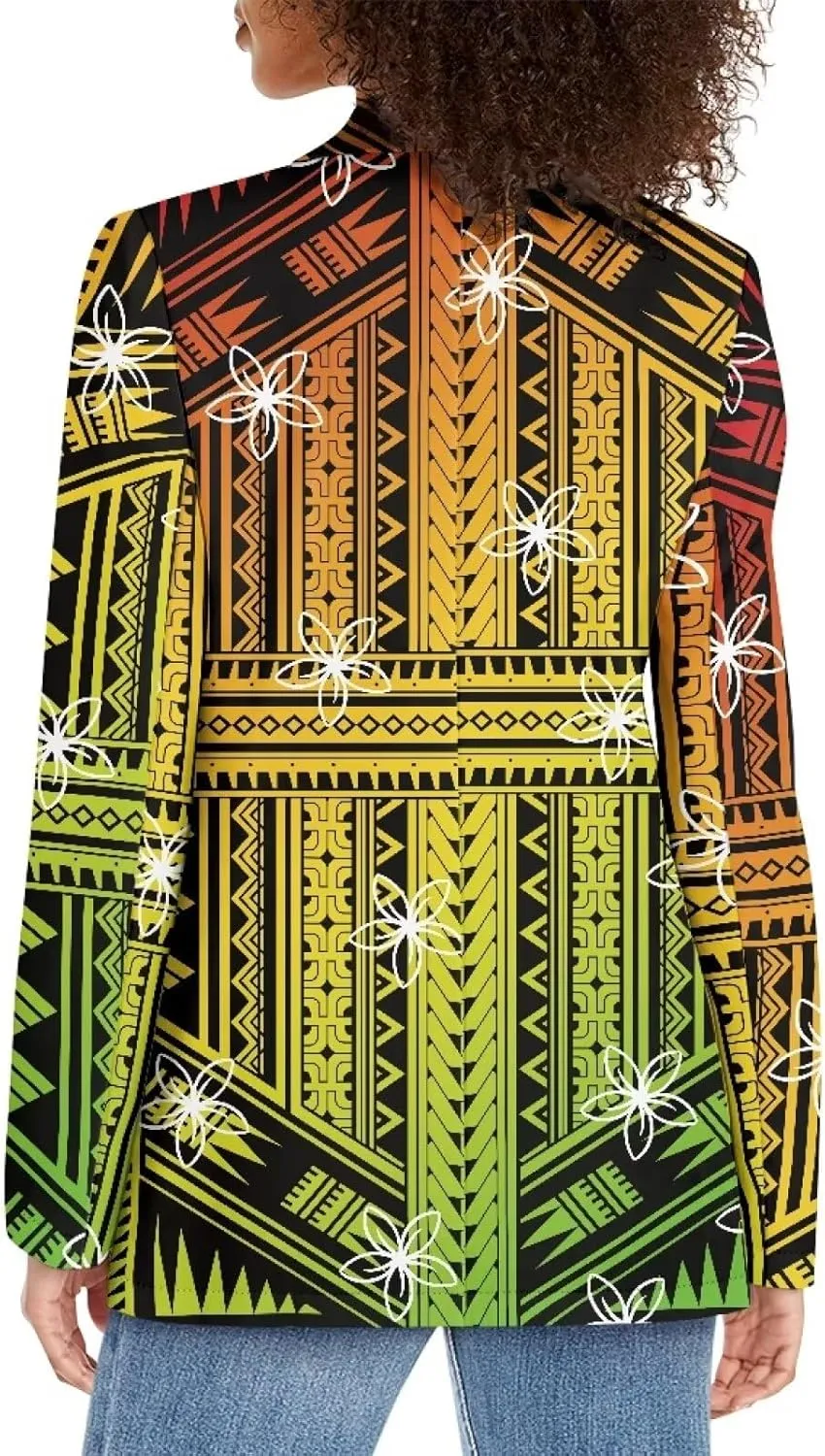 Polynesian Puletasi Samoan Traditional Loose Fit Work Blazers Plus Size Casual Suit Jacket for Women Blazers