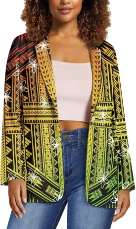 Polynesian Puletasi Samoan Traditional Loose Fit Work Blazers Plus Size Casual Suit Jacket for Women Blazers