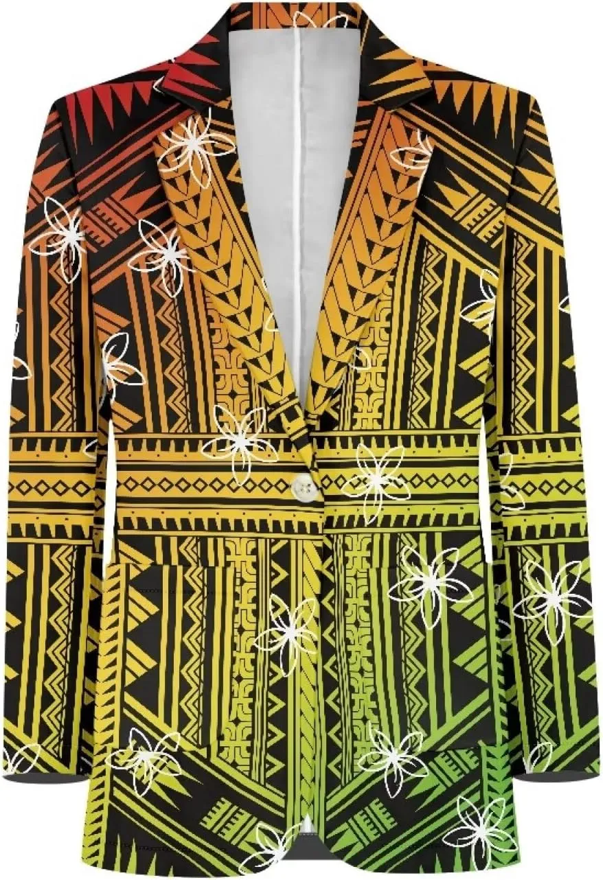 Polynesian Puletasi Samoan Traditional Loose Fit Work Blazers Plus Size Casual Suit Jacket for Women Blazers