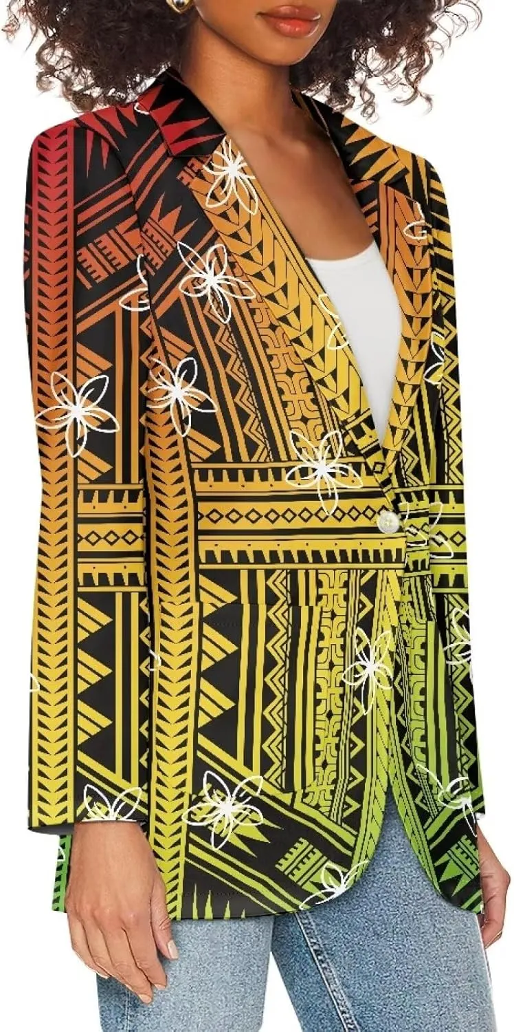 Polynesian Puletasi Samoan Traditional Loose Fit Work Blazers Plus Size Casual Suit Jacket for Women Blazers